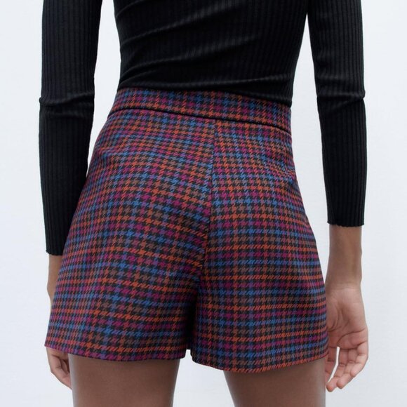 Zara Tweed Texture Plaid Mini Skort Size MEDIUM Marron, Blue, Check 3067/401/060 - Picture 3 of 7